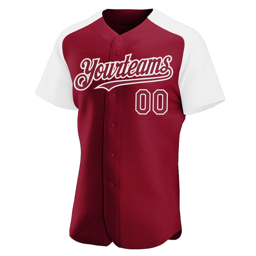 Custom Crimson White Authentic Raglan Sleeves Baseball Jersey