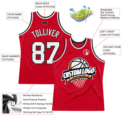 Custom Red White-Black Authentic Throwback Basketball Jersey