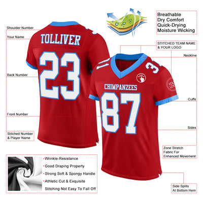 Custom Red White-Powder Blue Mesh Authentic Football Jersey