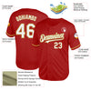 Custom Red White-Old Gold Mesh Authentic Throwback Baseball Jersey