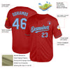 Custom Red Light Blue-Steel Gray Mesh Authentic Throwback Baseball Jersey