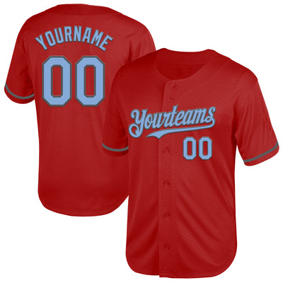 Custom Red Light Blue-Steel Gray Mesh Authentic Throwback Baseball Jersey