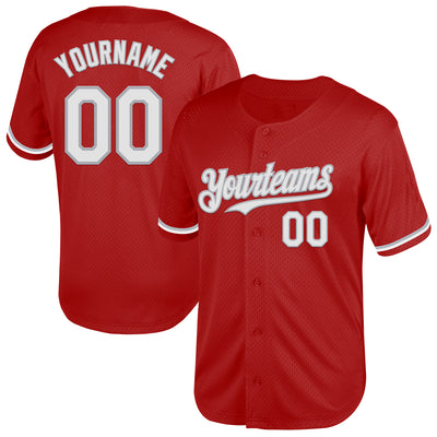 Custom Red White-Gray Mesh Authentic Throwback Baseball Jersey