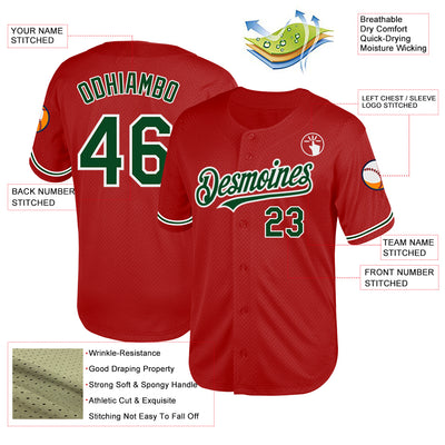 Custom Red Green-White Mesh Authentic Throwback Baseball Jersey