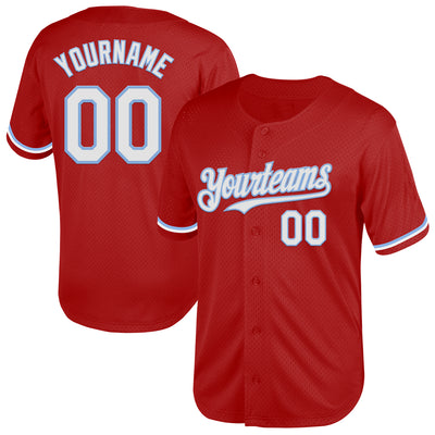 Custom Red White-Light Blue Mesh Authentic Throwback Baseball Jersey