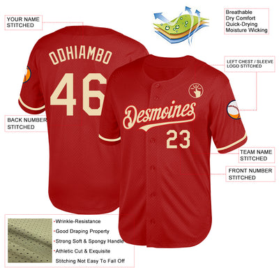 Custom Red Cream Mesh Authentic Throwback Baseball Jersey