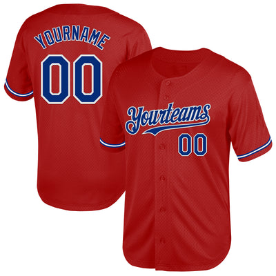 Custom Red Royal-White Mesh Authentic Throwback Baseball Jersey