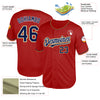 Custom Red Navy-Old Gold Mesh Authentic Throwback Baseball Jersey