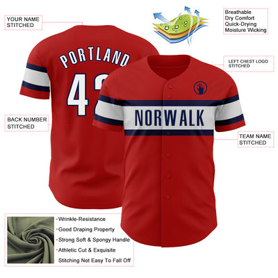 Custom Red Black-Navy Authentic Baseball Jersey