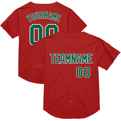 Custom Red Kelly Green-White Mesh Authentic Throwback Baseball Jersey