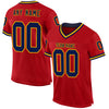 Custom Red Navy-Gold Mesh Authentic Throwback Football Jersey