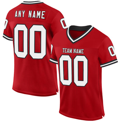 Custom Red White-Black Mesh Authentic Throwback Football Jersey