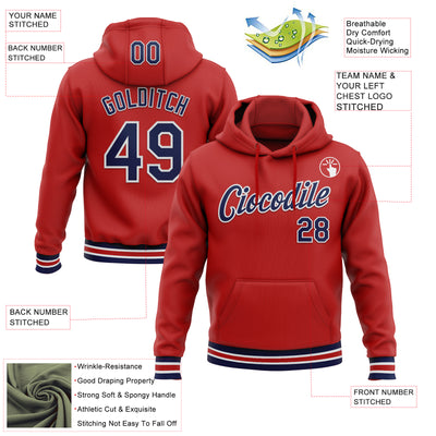 Custom Stitched Red Navy-White Sports Pullover Sweatshirt Hoodie