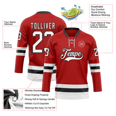 Custom Red White-Black Hockey Lace Neck Jersey