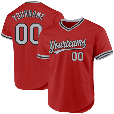 Custom Red Gray-Black Authentic Throwback Baseball Jersey