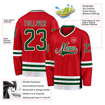 Custom Red Green-White Hockey Jersey