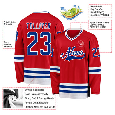 Custom Red Royal-White Hockey Jersey