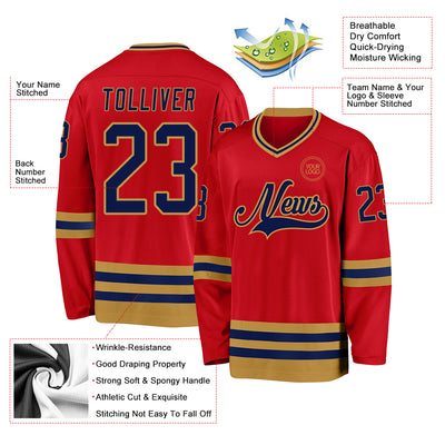 Custom Red Navy-Old Gold Hockey Jersey