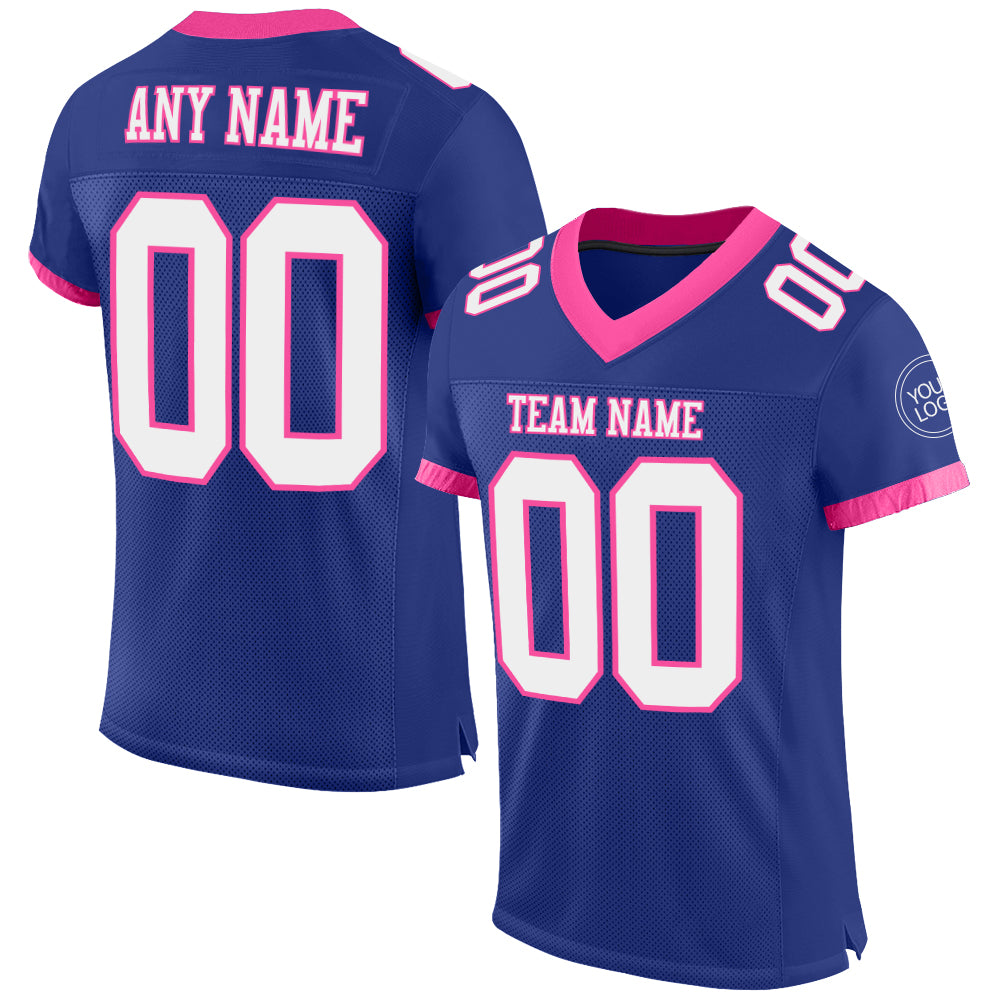 Custom Pink Pink-White Mesh Authentic Football Jersey