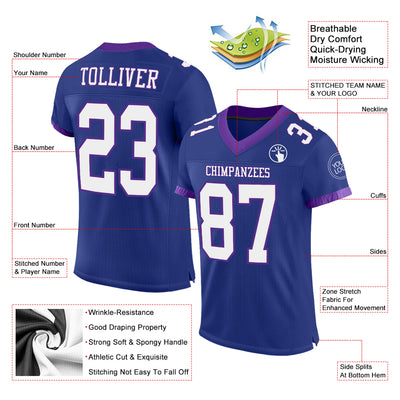 Custom Royal White-Purple Mesh Authentic Football Jersey