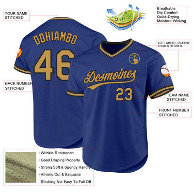 Custom Royal Old Gold-Black Authentic Throwback Baseball Jersey