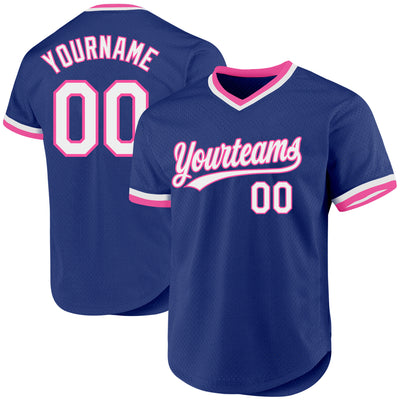 Custom Royal White-Pink Authentic Throwback Baseball Jersey