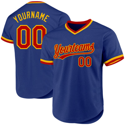 Custom Royal Red-Gold Authentic Throwback Baseball Jersey