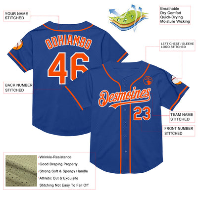 Custom Royal Orange-White Mesh Authentic Throwback Baseball Jersey