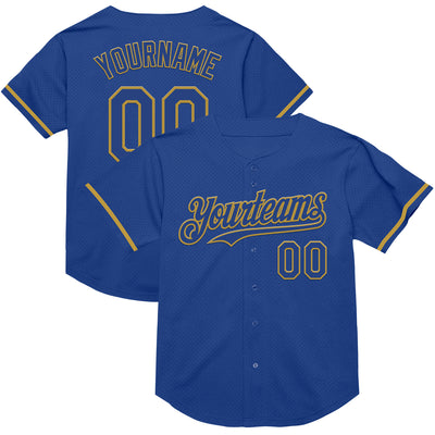 Custom Royal Old Gold Mesh Authentic Throwback Baseball Jersey