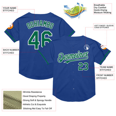 Custom Royal Kelly Green-White Mesh Authentic Throwback Baseball Jersey