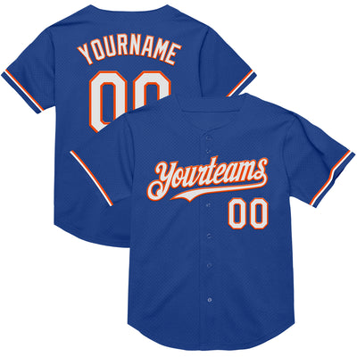 Custom Royal White-Orange Mesh Authentic Throwback Baseball Jersey