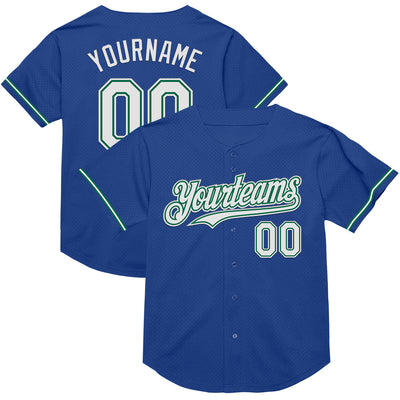 Custom Royal White-Kelly Green Mesh Authentic Throwback Baseball Jersey