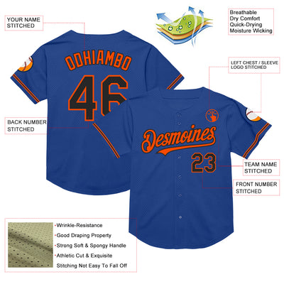 Custom Royal Black-Orange Mesh Authentic Throwback Baseball Jersey