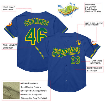 Custom Royal Kelly Green-Yellow Mesh Authentic Throwback Baseball Jersey