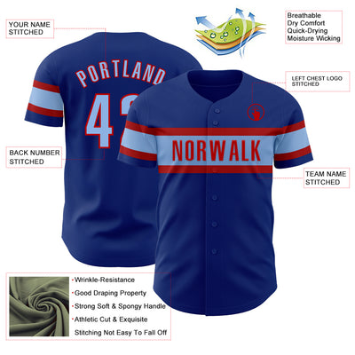 Custom Royal Light Blue-Red Authentic Baseball Jersey