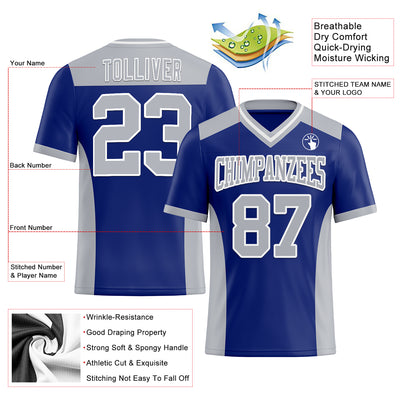 Custom Royal Gray-White Mesh Authentic Football Jersey