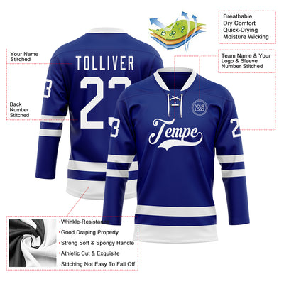 Custom Royal White Hockey Lace Neck Jersey