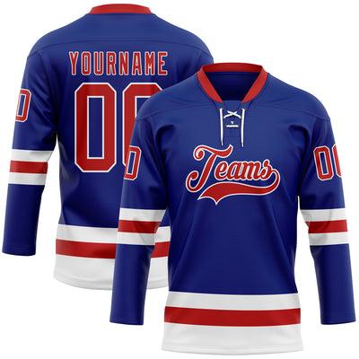 Custom Royal Red-White Hockey Lace Neck Jersey