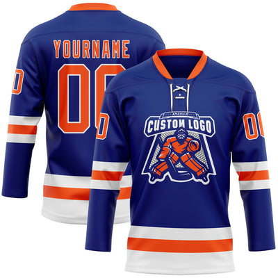 Custom Royal Orange-White Hockey Lace Neck Jersey