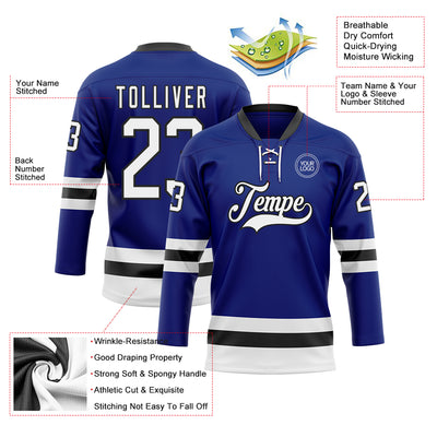 Custom Royal White-Black Hockey Lace Neck Jersey