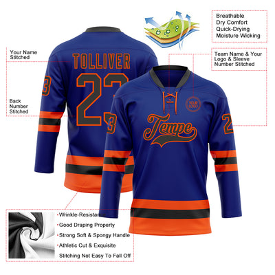 Custom Royal Black-Orange Hockey Lace Neck Jersey