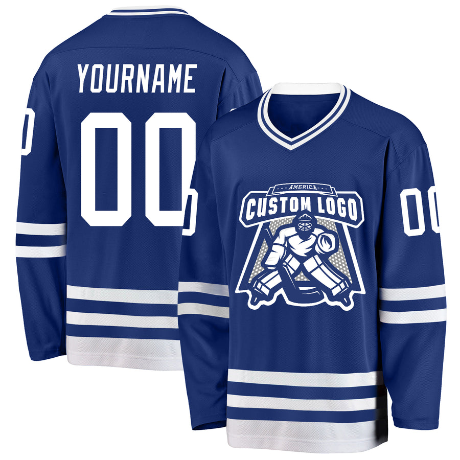 Custom Royal White Hockey Jersey