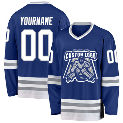 Custom Royal White-Gray Hockey Jersey