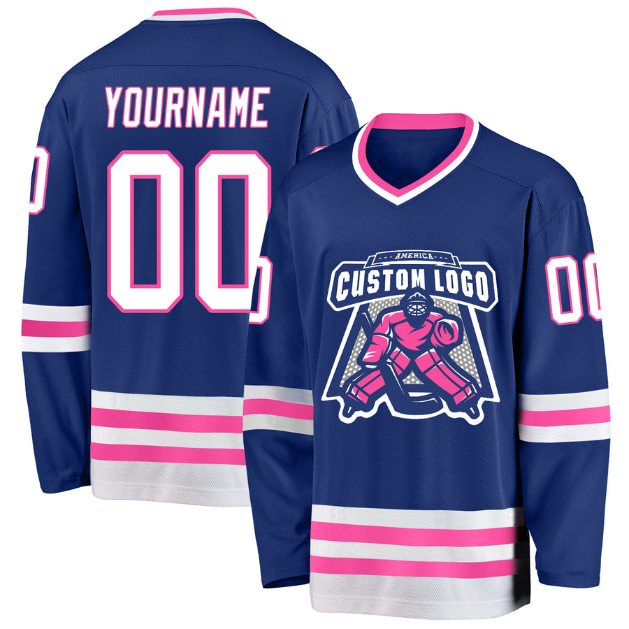 Custom Royal White-Pink Hockey Jersey