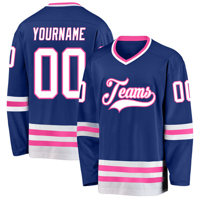 Custom Royal White-Pink Hockey Jersey