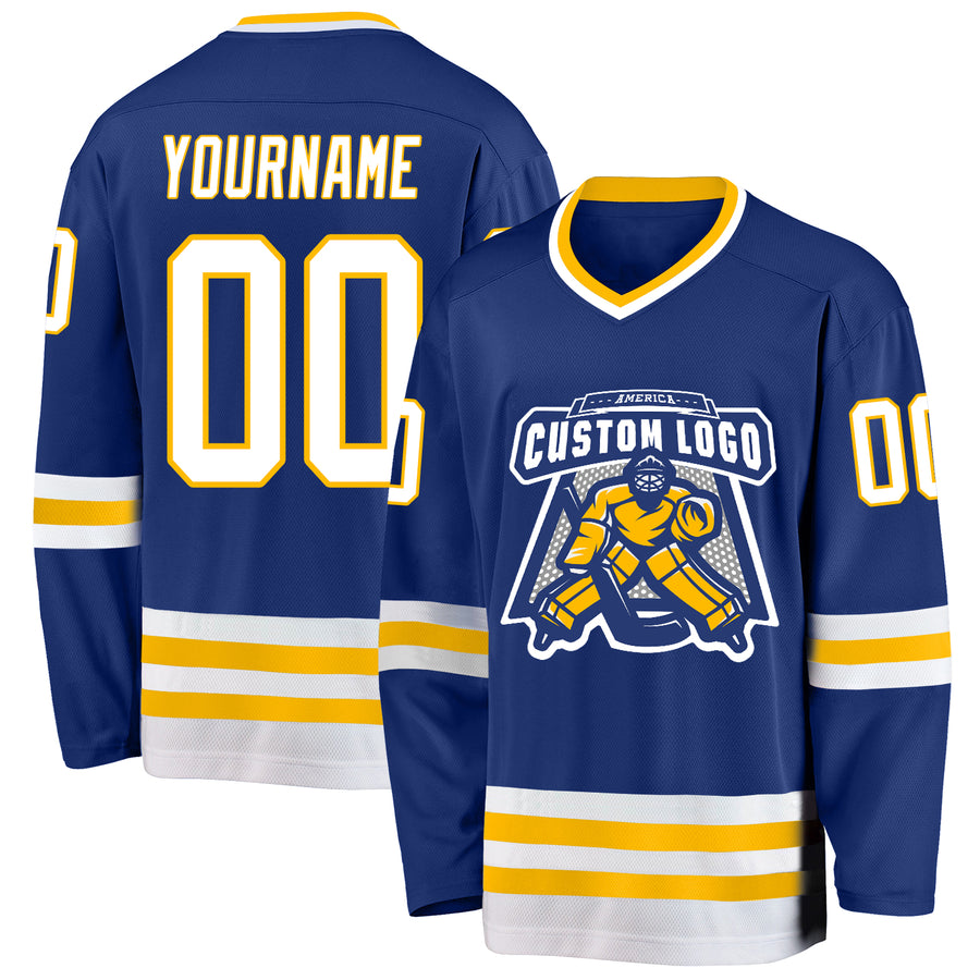 Custom Royal White-Gold Hockey Jersey