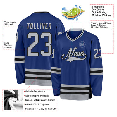 Custom Royal Gray-Black Hockey Jersey