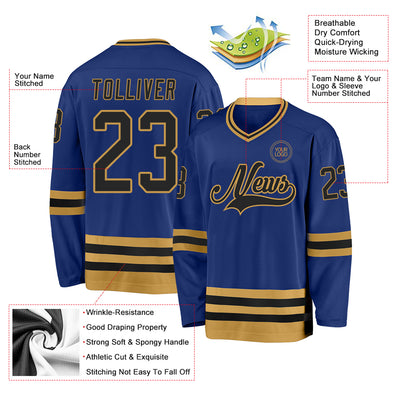 Custom Royal Black-Old Gold Hockey Jersey