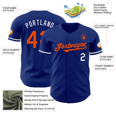 Custom Royal Orange-White Authentic Baseball Jersey