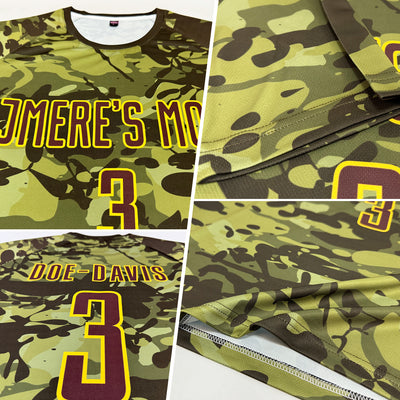 Custom Camo Brown-Gold Sublimation Salute To Service Soccer Uniform Jersey